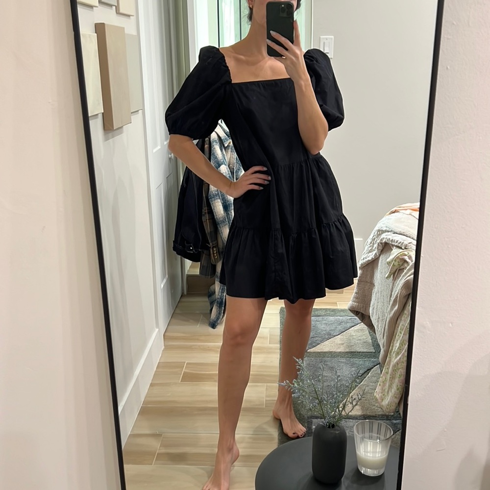 Black mini tiered a-line dress